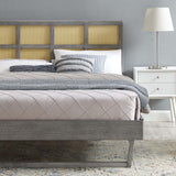 Sidney Cane and Wood Queen Platform Bed With Angular Legs Gray MOD-6369-GRY