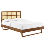 Sidney Cane and Wood Queen Platform Bed With Angular Legs Walnut MOD-6369-WAL