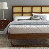 Sidney Cane and Wood Queen Platform Bed With Angular Legs Walnut MOD-6369-WAL