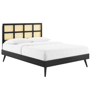 Sidney Cane and Wood Queen Platform Bed With Splayed Legs Black MOD-6370-BLK