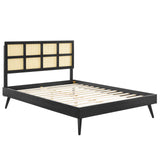 Sidney Cane and Wood Queen Platform Bed With Splayed Legs Black MOD-6370-BLK