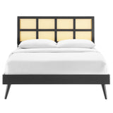 Sidney Cane and Wood Queen Platform Bed With Splayed Legs Black MOD-6370-BLK