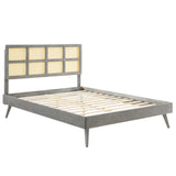 Sidney Cane and Wood Queen Platform Bed With Splayed Legs Gray MOD-6370-GRY