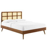 Sidney Cane and Wood Queen Platform Bed With Splayed Legs Walnut MOD-6370-WAL