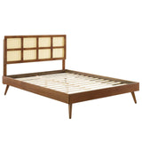 Sidney Cane and Wood Queen Platform Bed With Splayed Legs Walnut MOD-6370-WAL