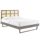 Sidney Cane and Wood Full Platform Bed With Angular Legs Gray MOD-6371-GRY