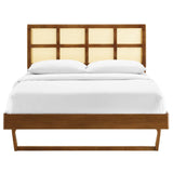 Sidney Cane and Wood Full Platform Bed With Angular Legs Walnut MOD-6371-WAL