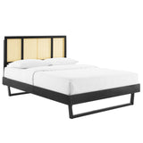Kelsea Cane and Wood Queen Platform Bed With Angular Legs
