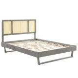 Kelsea Cane and Wood Queen Platform Bed With Angular Legs Gray MOD-6372-GRY