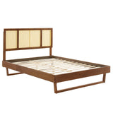 Kelsea Cane and Wood Queen Platform Bed With Angular Legs Walnut MOD-6372-WAL