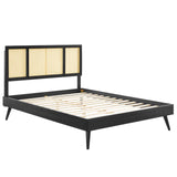 Kelsea Cane and Wood Queen Platform Bed With Splayed Legs Black MOD-6373-BLK