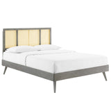 Kelsea Cane and Wood Queen Platform Bed With Splayed Legs Gray MOD-6373-GRY