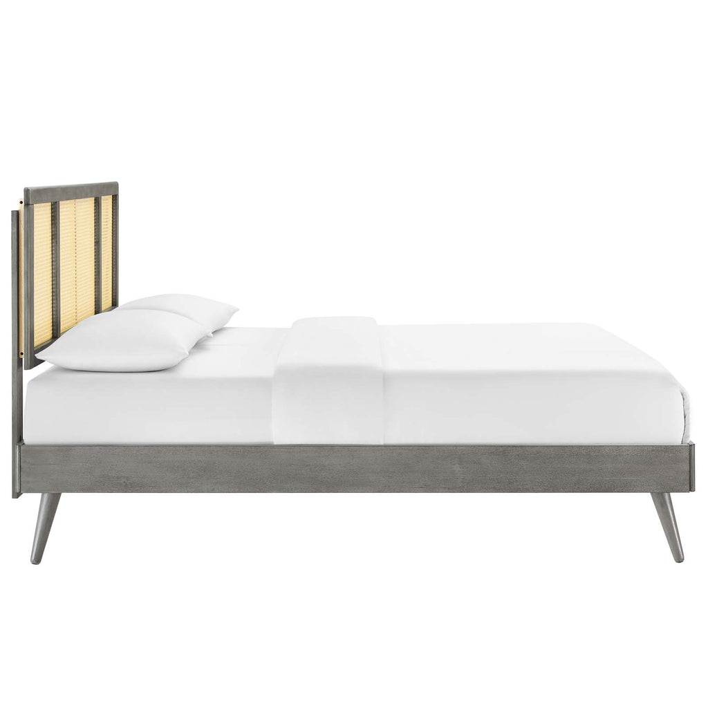 Kelsea Cane and Wood Queen Platform Bed With Splayed Legs Gray MOD-6373-GRY