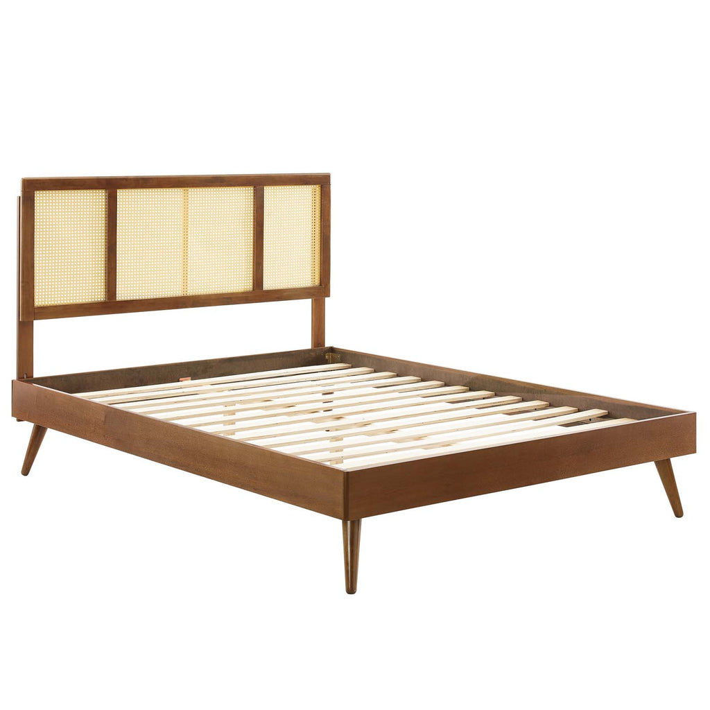 Kelsea Cane and Wood Queen Platform Bed With Splayed Legs Walnut MOD-6373-WAL