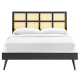 Sidney Cane and Wood Full Platform Bed With Splayed Legs Black MOD-6374-BLK