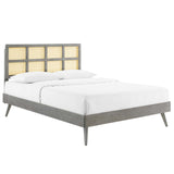 Sidney Cane and Wood Full Platform Bed With Splayed Legs Gray MOD-6374-GRY