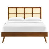 Sidney Cane and Wood Full Platform Bed With Splayed Legs Walnut MOD-6374-WAL