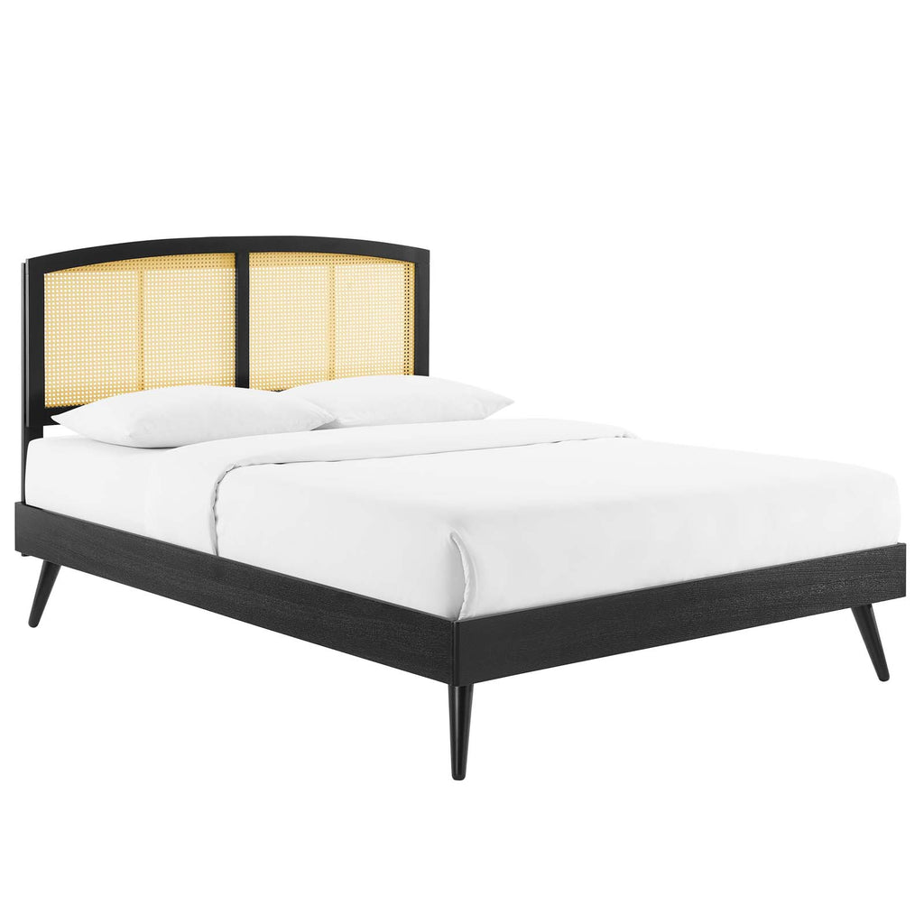 Sierra Cane and Wood Queen Platform Bed With Splayed Legs Black MOD-6376-BLK