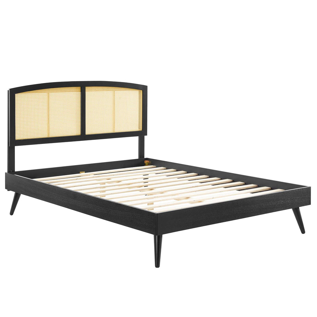 Sierra Cane and Wood Queen Platform Bed With Splayed Legs Black MOD-6376-BLK