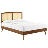 Sierra Cane and Wood Queen Platform Bed With Splayed Legs Walnut MOD-6376-WAL