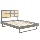 Sidney Cane and Wood King Platform Bed With Angular Legs Gray MOD-6377-GRY