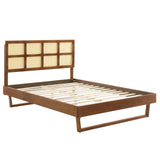 Sidney Cane and Wood King Platform Bed With Angular Legs Walnut MOD-6377-WAL