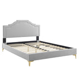 Modway Furniture Adelaide Performance Velvet Queen Platform Bed 0423 Light Gray MOD-6580-LGR