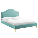 Modway Furniture Adelaide Performance Velvet Queen Platform Bed 0423 Mint MOD-6580-MIN