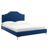 Modway Furniture Adelaide Performance Velvet Queen Platform Bed 0423 Navy MOD-6580-NAV