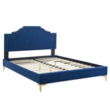 Modway Furniture Adelaide Performance Velvet Queen Platform Bed 0423 Navy MOD-6580-NAV