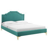 Modway Furniture Adelaide Performance Velvet Queen Platform Bed 0423 Teal MOD-6580-TEA