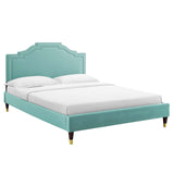 Modway Furniture Adelaide Performance Velvet Queen Platform Bed 0423 Mint MOD-6581-MIN