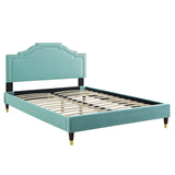 Modway Furniture Adelaide Performance Velvet Queen Platform Bed 0423 Mint MOD-6581-MIN