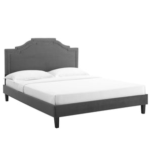 Modway Furniture Adelaide Performance Velvet Queen Platform Bed 0423 Charcaol MOD-6582-CHA