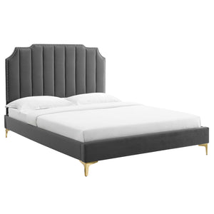 Modway Furniture Colette Queen Performance Velvet Platform Bed 0423 Charcoal MOD-6583-CHA