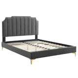 Modway Furniture Colette Queen Performance Velvet Platform Bed 0423 Charcoal MOD-6583-CHA