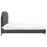 Modway Furniture Colette Queen Performance Velvet Platform Bed 0423 Charcoal MOD-6583-CHA