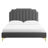 Modway Furniture Colette Queen Performance Velvet Platform Bed 0423 Charcoal MOD-6583-CHA