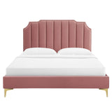 Modway Furniture Colette Queen Performance Velvet Platform Bed 0423 Dusty Rose MOD-6583-DUS