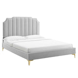 Modway Furniture Colette Queen Performance Velvet Platform Bed 0423 Light Gray MOD-6583-LGR