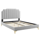 Modway Furniture Colette Queen Performance Velvet Platform Bed 0423 Light Gray MOD-6583-LGR