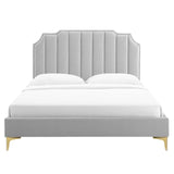 Modway Furniture Colette Queen Performance Velvet Platform Bed 0423 Light Gray MOD-6583-LGR