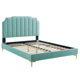 Modway Furniture Colette Queen Performance Velvet Platform Bed 0423 Mint MOD-6583-MIN