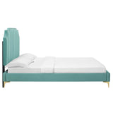 Modway Furniture Colette Queen Performance Velvet Platform Bed 0423 Mint MOD-6583-MIN