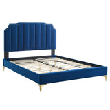 Modway Furniture Colette Queen Performance Velvet Platform Bed 0423 Navy MOD-6583-NAV