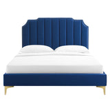 Modway Furniture Colette Queen Performance Velvet Platform Bed 0423 Navy MOD-6583-NAV