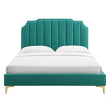 Modway Furniture Colette Queen Performance Velvet Platform Bed 0423 Teal MOD-6583-TEA