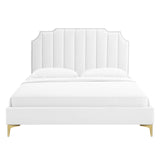 Modway Furniture Colette Queen Performance Velvet Platform Bed 0423 White MOD-6583-WHI