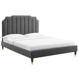 Modway Furniture Colette Queen Performance Velvet Platform Bed 0423 Charcoal MOD-6584-CHA