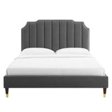 Modway Furniture Colette Queen Performance Velvet Platform Bed 0423 Charcoal MOD-6584-CHA